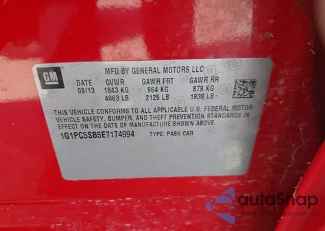 2014 Chevrolet Cruze 1Lt Auto из США, поврежденный, VIN 1G1PC5SB5E7174994